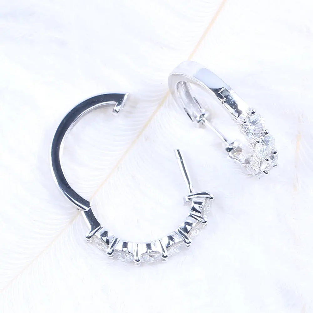 Platinum Plated Silver Hoop Moissanite Earrings 2.4ctw Moissanite Engagement Rings & Jewelry | Platinum Moissanite Earrings | Luxus Moissanite