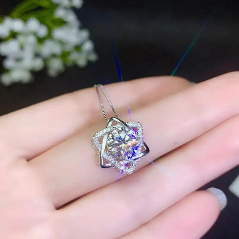 Platinum Plated Silver Moissanite Necklace 2ct Center Stone Moissanite Engagement Rings & Jewelry | Luxus Moissanite | Cute Necklace for Girlfriend