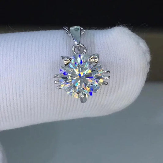 Silver Cat Face Moissanite Necklace / Pendant 1ct & 2ct Options Moissanite Engagement Rings & Jewelry | Luxus Moissanite |  Necklace With a Pendant