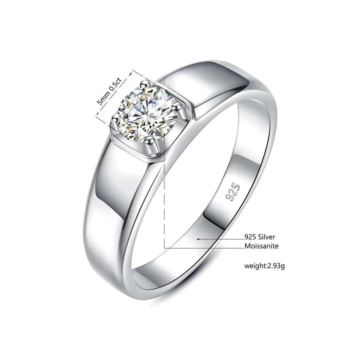 Silver Men's Moissanite Engagement Ring 0.5ct Center Stone Moissanite Engagement Rings & Jewelry | Luxus Moissanite | Best Silver Mens Jewelry