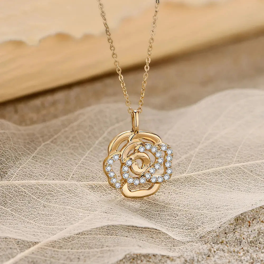 Silver or Gold Flower Moissanite Necklace 0.5 ctw Moissanite Engagement Rings & Jewelry | Luxus Moissanite | Best flower necklace! | Pretty Necklace for Girlfriend