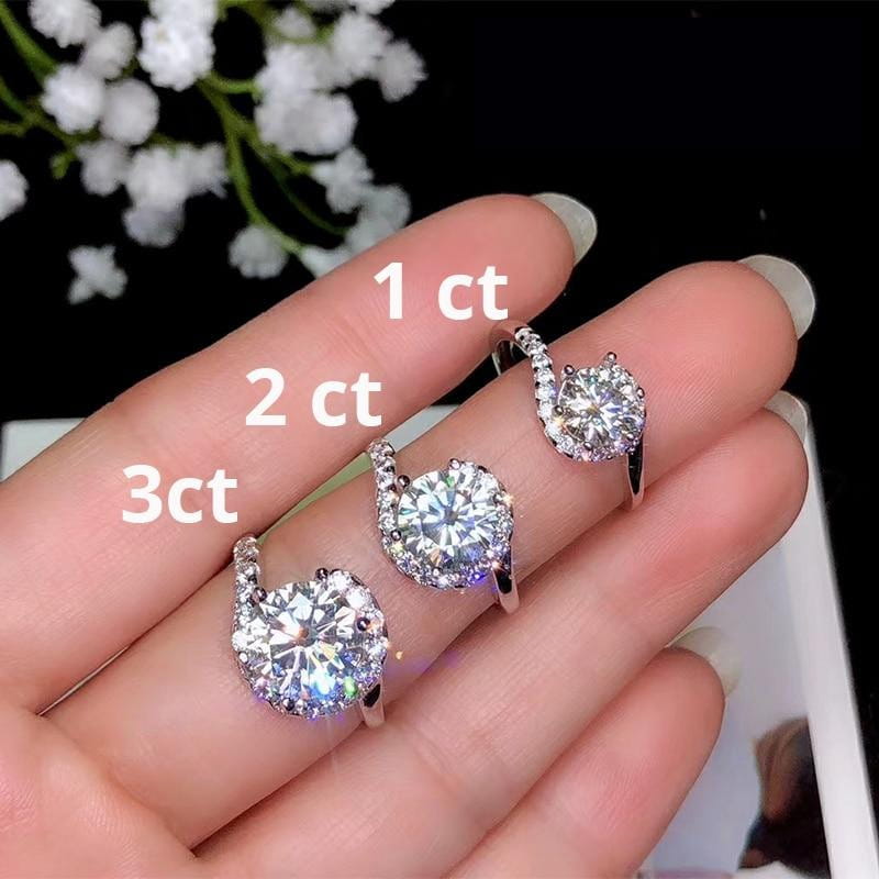 White Gold Plated Halo Moissanite Ring 1ct, 2ct, 3ct Options