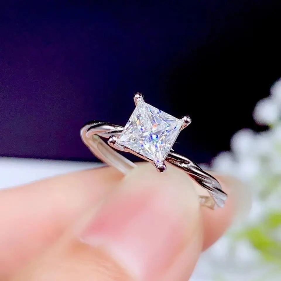 White Gold Plated Silver Princess Cut Cute Engagement Ring
