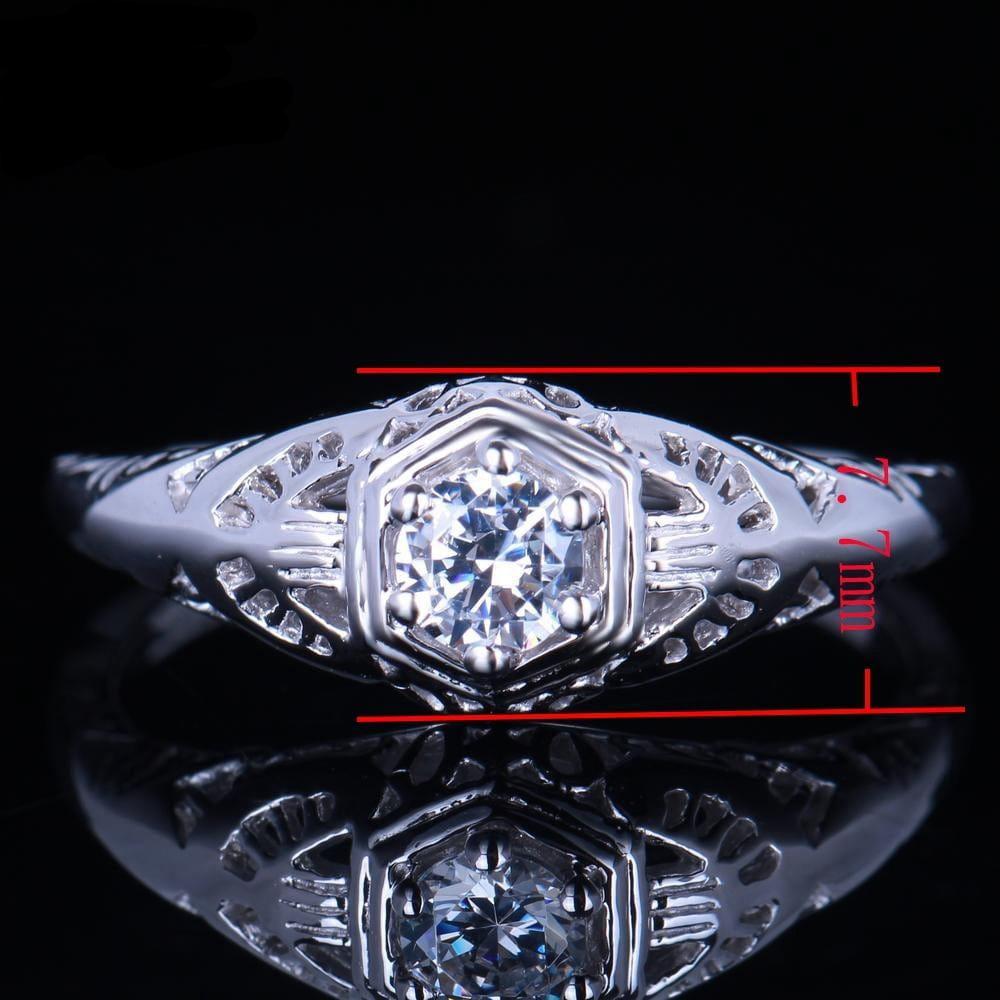 White Gold Plated Silver Vintage Moissanite Ring 0.3ct Moissanite Engagement Rings & Jewelry | Luxus Moissanite