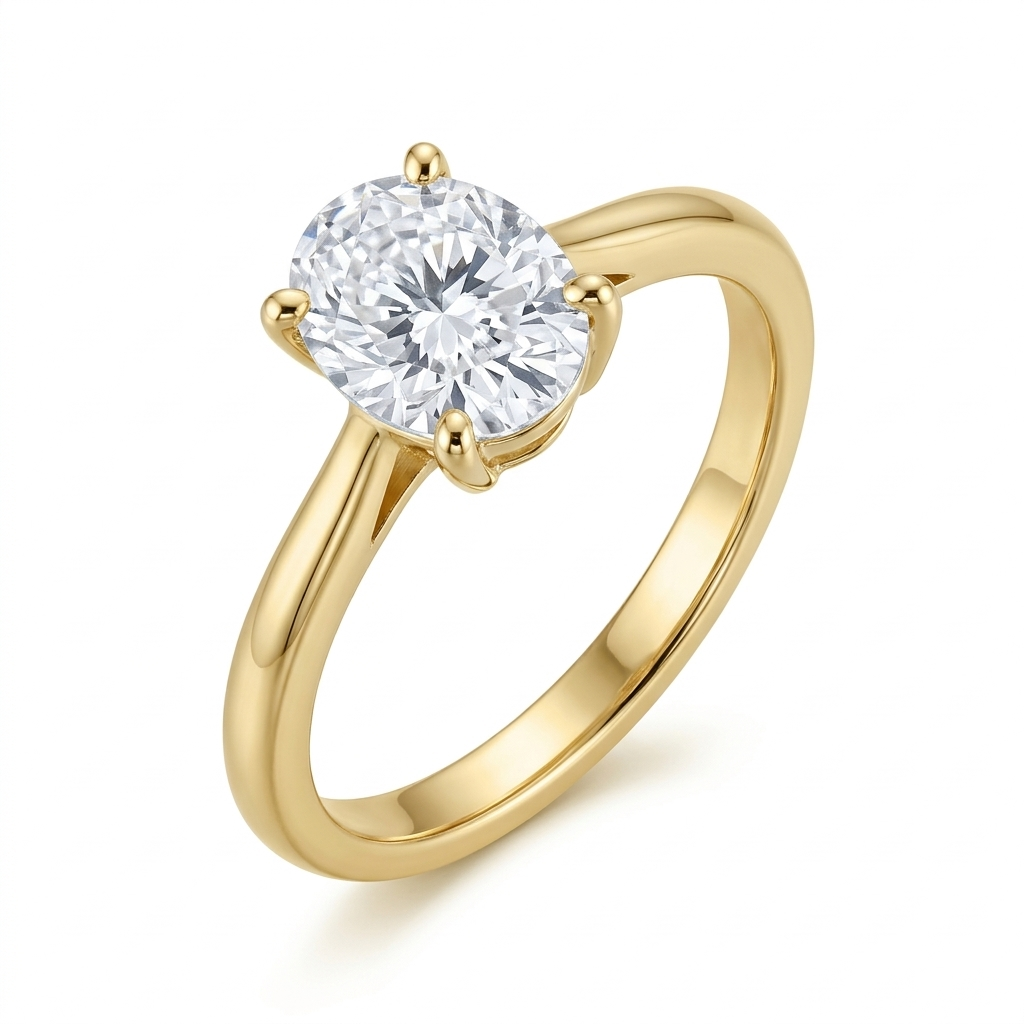 Yellow Gold Oval Cut Solitaire Moissanite Ring - Buy Now