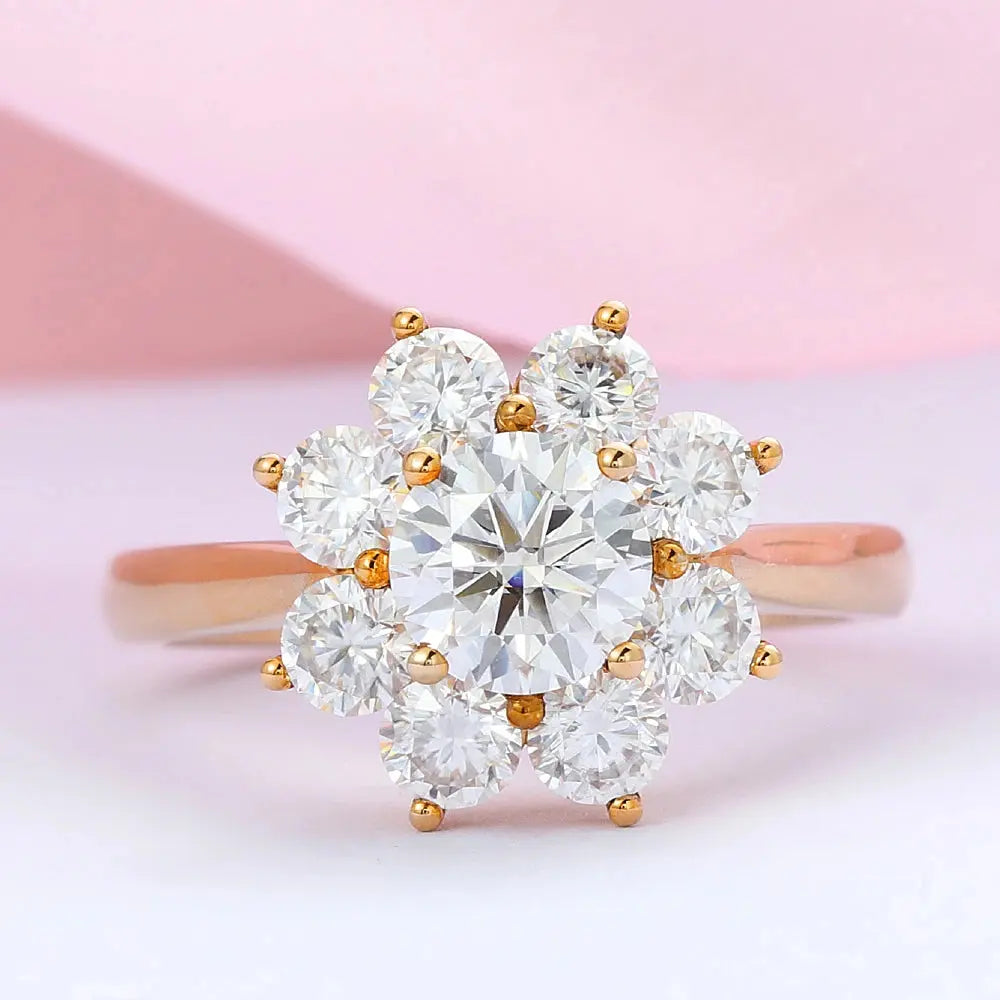 10K YELLOW GOLD MOISSANITE HALO ENGAGEMENT RING 1CT Moissanite Engagement Rings & Jewelry | Luxus Moissanite