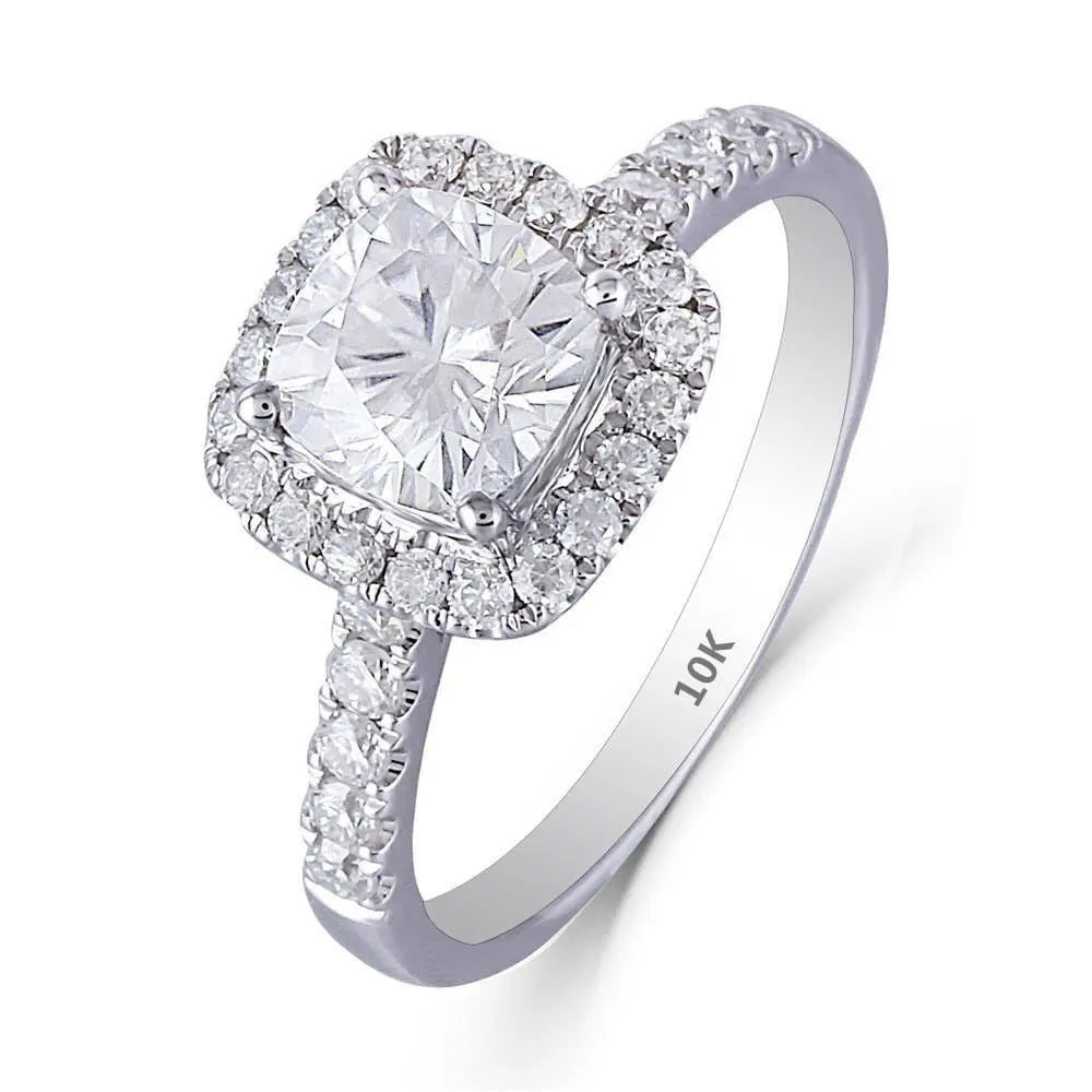 10k / 14k White Gold Halo Moissanite Ring 1.6ct Total Moissanite Engagement Rings & Jewelry | Luxus Moissanite