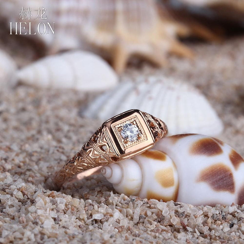 10k Rose Gold Vintage / Unique Moissanite Ring 0.1ct Moissanite Engagement Rings & Jewelry | Luxus Moissanite