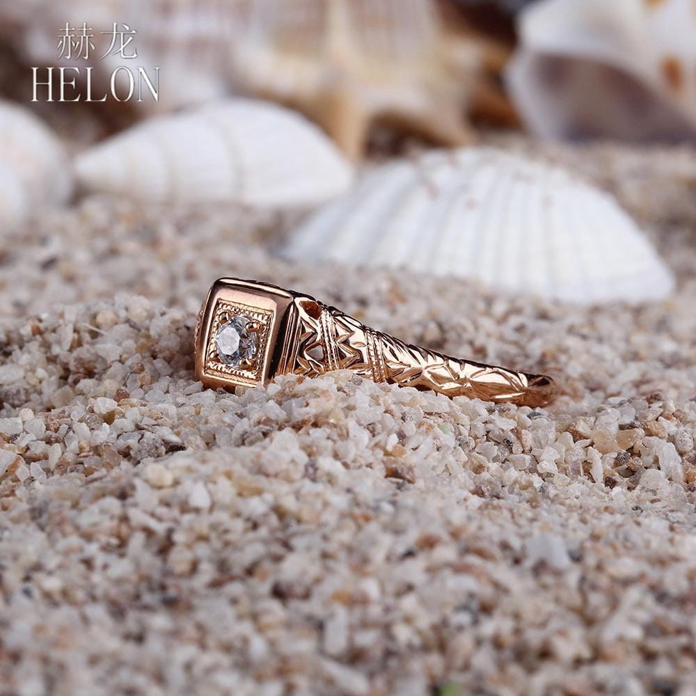 10k Rose Gold Vintage / Unique Moissanite Ring 0.1ct Moissanite Engagement Rings & Jewelry | Luxus Moissanite