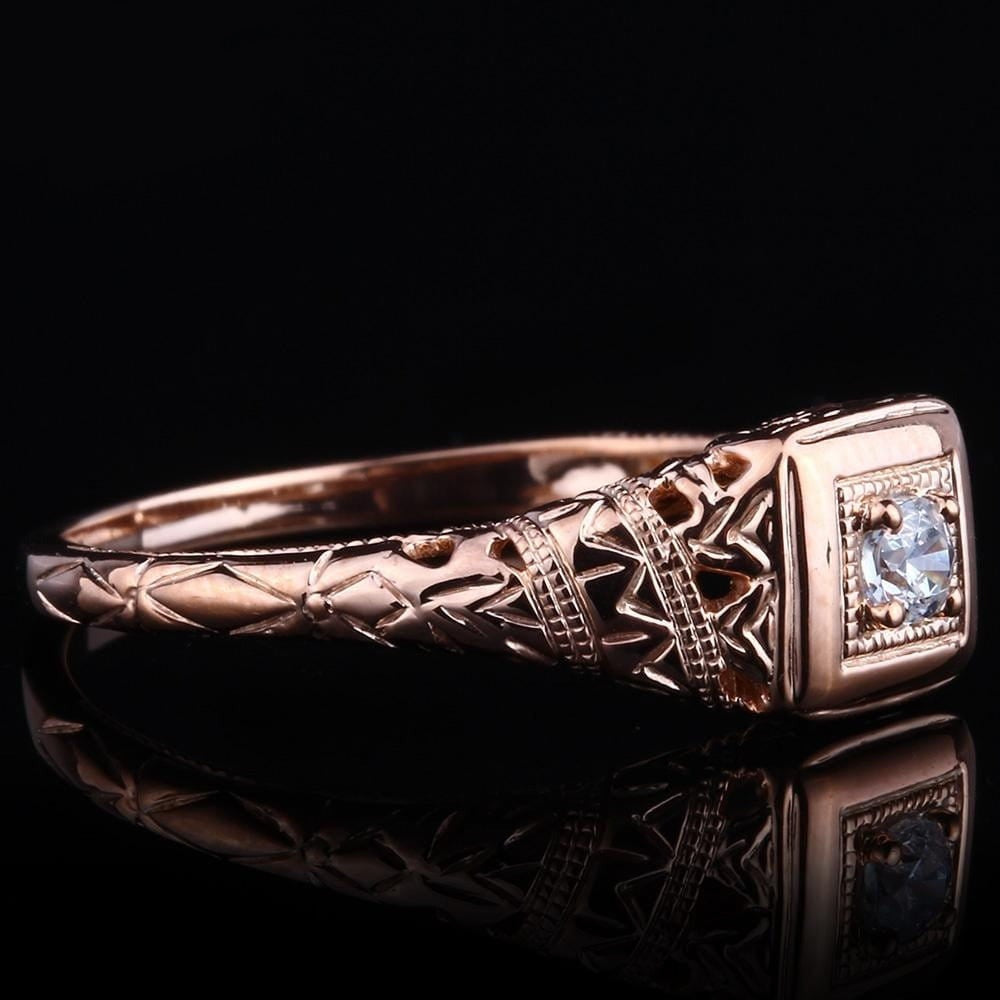 10k Rose Gold Vintage / Unique Moissanite Ring 0.1ct Moissanite Engagement Rings & Jewelry | Luxus Moissanite
