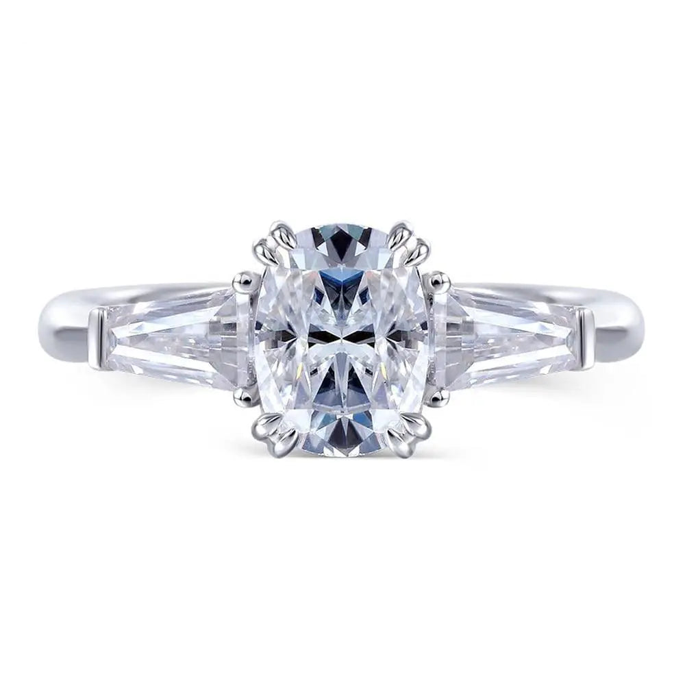 10k White Gold 3 Stone Moissanite Ring 0.75ct - 2.5ct Center Stone Moissanite Engagement Rings & Jewelry | Luxus Moissanite