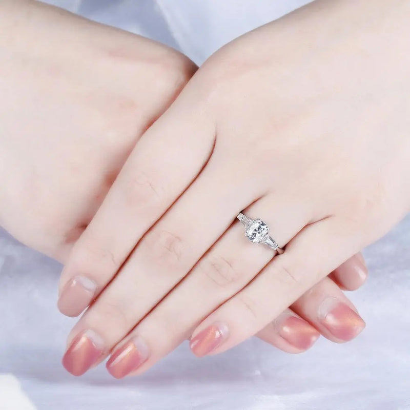 10k White Gold 3 Stone Moissanite Ring 0.75ct - 2.5ct Center Stone Moissanite Engagement Rings & Jewelry | Luxus Moissanite