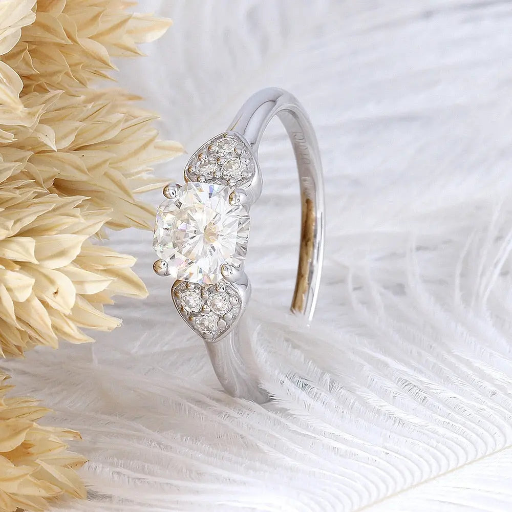 10k White Gold 3 Stone Moissanite Ring Octagon Cut 1.12ct Total Moissanite Engagement Rings & Jewelry | Luxus Moissanite