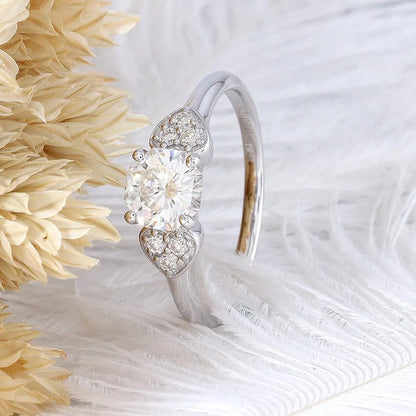 10k White Gold 3 Stone Moissanite Ring Octagon Cut 1.12ct Total Moissanite Engagement Rings & Jewelry | Luxus Moissanite
