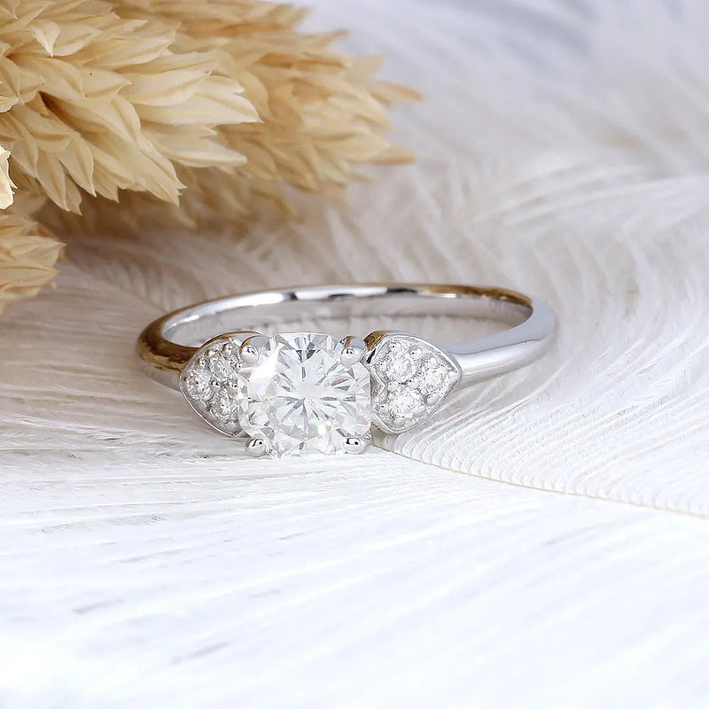 10k White Gold 3 Stone Moissanite Ring Octagon Cut 1.12ct Total Moissanite Engagement Rings & Jewelry | Luxus Moissanite