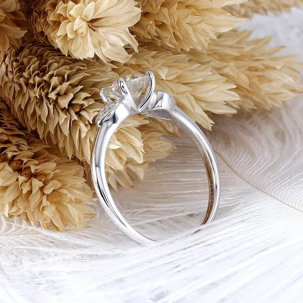 10k White Gold 3 Stone Moissanite Ring Octagon Cut 1.12ct Total Moissanite Engagement Rings & Jewelry | Luxus Moissanite