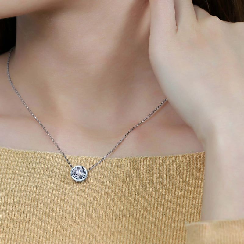 10k White Gold Bezel Setting Moissanite Necklace 2ct Moissanite Engagement Rings & Jewelry | Luxus Moissanite