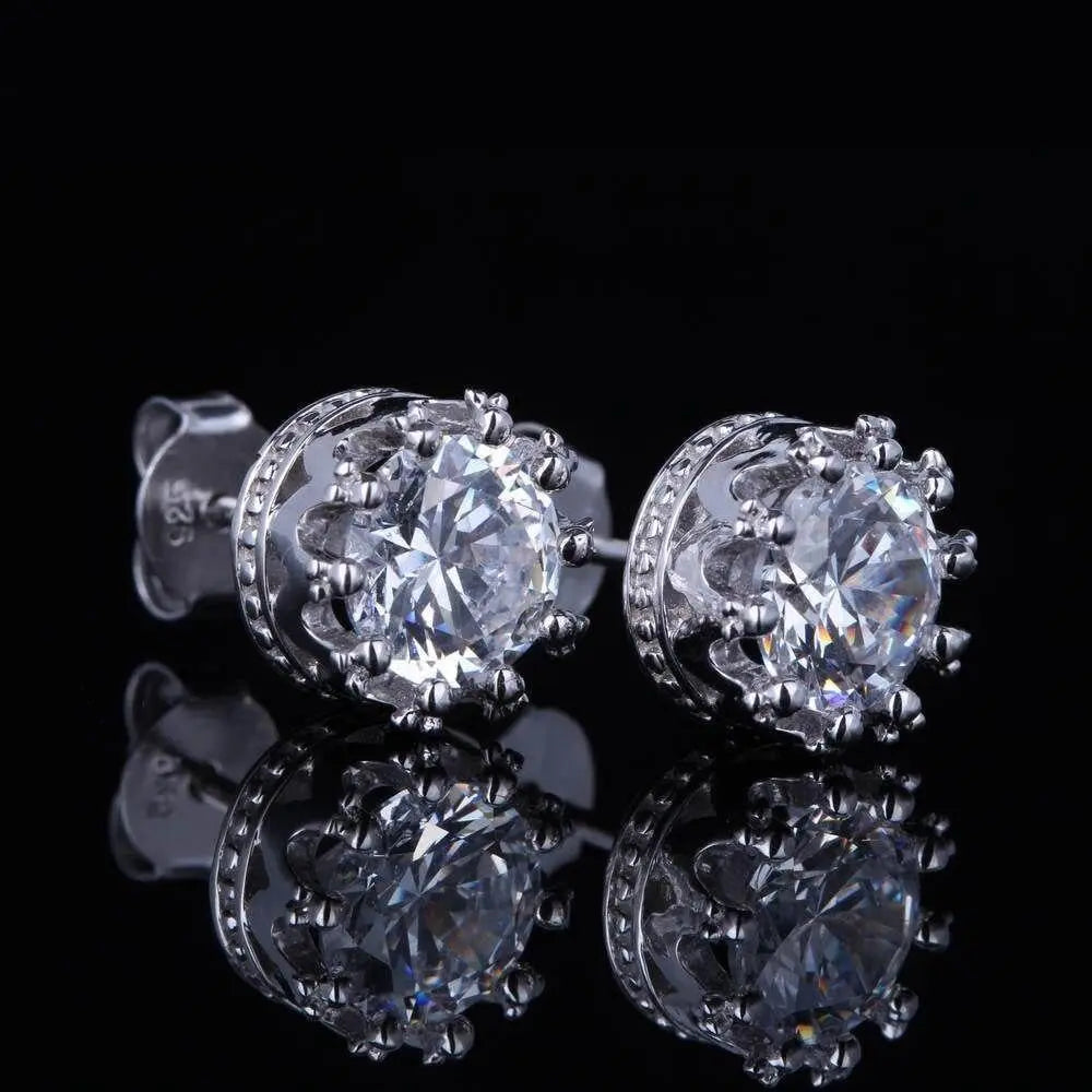 10k White Gold Crown Stud Moissanite Earrings 2ctw Moissanite Engagement Rings & Jewelry | Luxus Moissanite