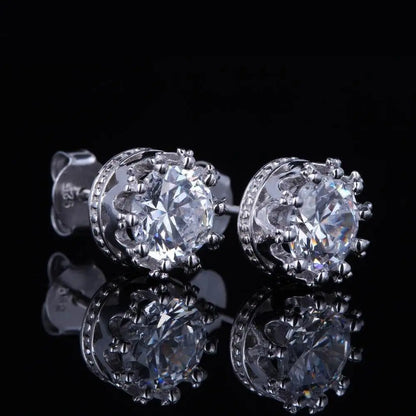 10k White Gold Crown Stud Moissanite Earrings 2ctw Moissanite Engagement Rings & Jewelry | Luxus Moissanite