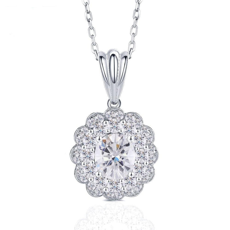 10k White Gold Halo Moissanite Necklace / Pendant 2ctw Moissanite Engagement Rings & Jewelry | Luxus Moissanite