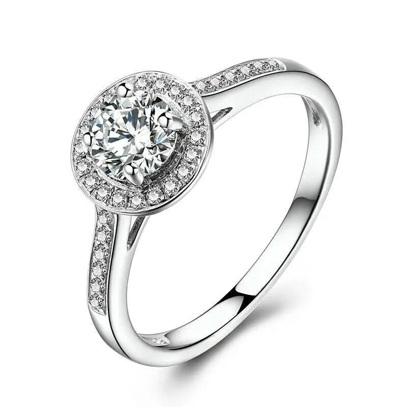 10k White Gold Halo Moissanite Ring 0.5ct Center Stone Moissanite Engagement Rings & Jewelry | Luxus Moissanite