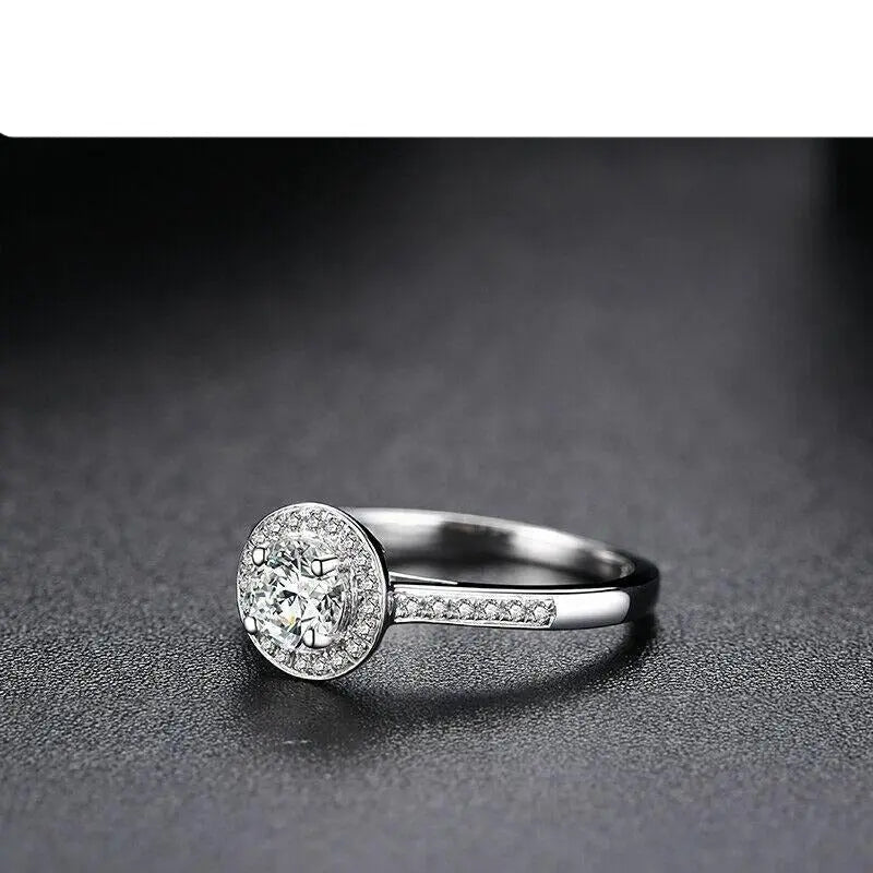 10k White Gold Halo Moissanite Ring 0.5ct Center Stone Moissanite Engagement Rings & Jewelry | Luxus Moissanite