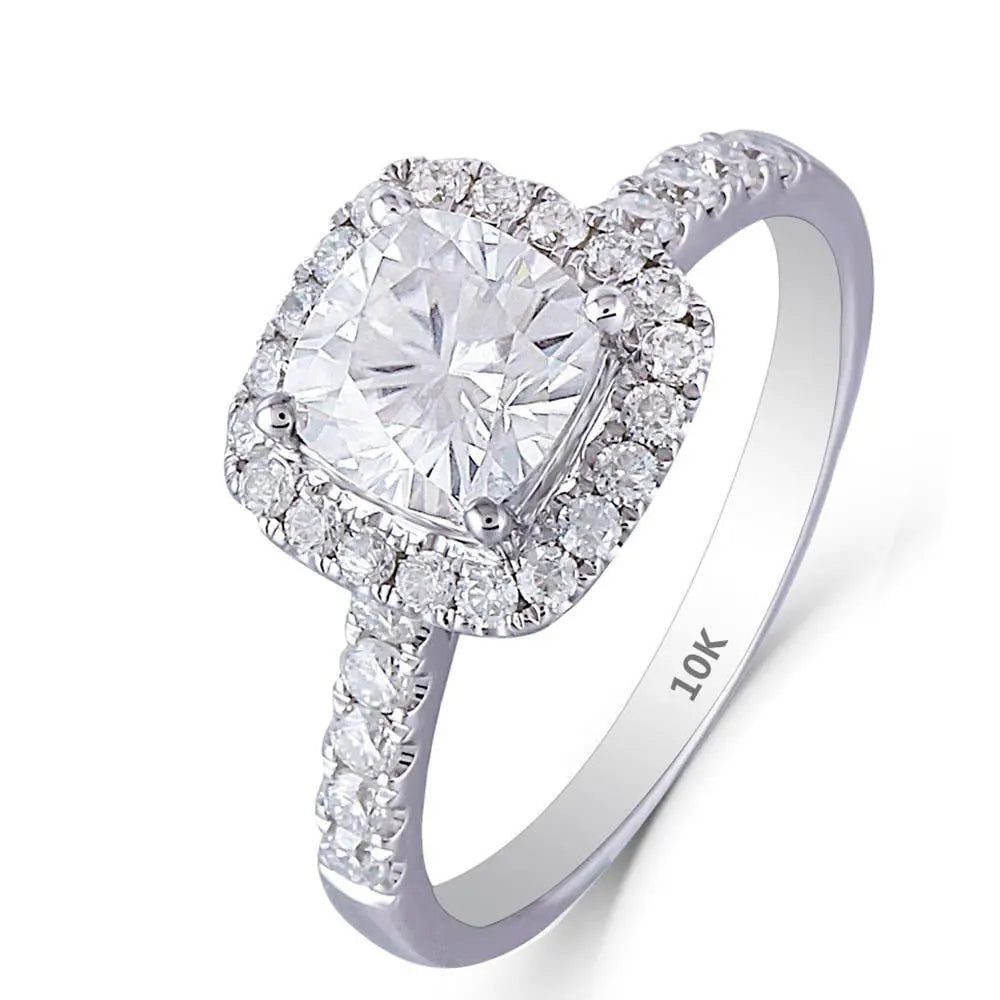 10k White Gold Halo Moissanite Ring 1.4ct Total Moissanite Engagement Rings & Jewelry | Best White Gold Ring | Luxus Moissanite
