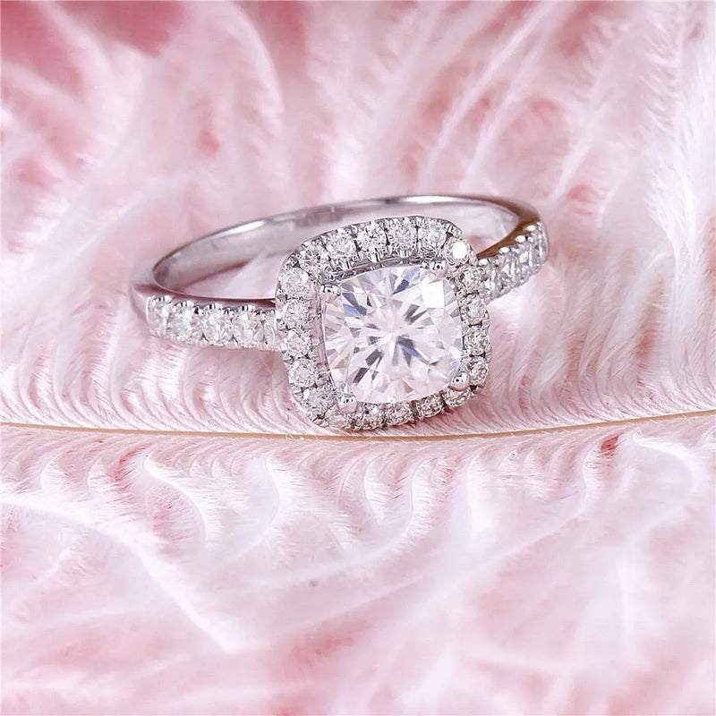 10k White Gold Halo Moissanite Ring 1.4ct Total Moissanite Engagement Rings & Jewelry | Luxus Moissanite