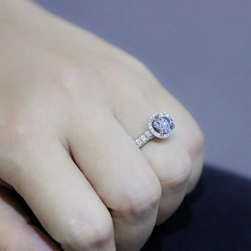 10k White Gold Halo Moissanite Ring 2.13ct Total Moissanite Engagement Rings & Jewelry | Luxus Moissanite