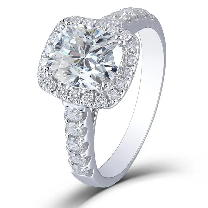 10k White Gold Halo Moissanite Ring 2.55ct Total Moissanite Engagement Rings & Jewelry | Luxus Moissanite