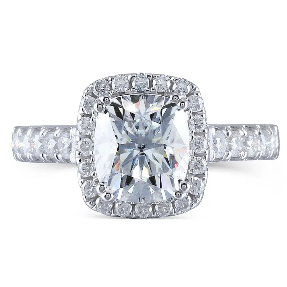 10k White Gold Halo Moissanite Ring 2.55ct Total Moissanite Engagement Rings & Jewelry | Luxus Moissanite | 10k Engagement Ring