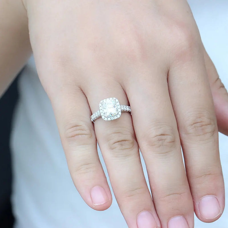 10k White Gold Halo Moissanite Ring 2.55ct Total Moissanite Engagement Rings & Jewelry | Luxus Moissanite