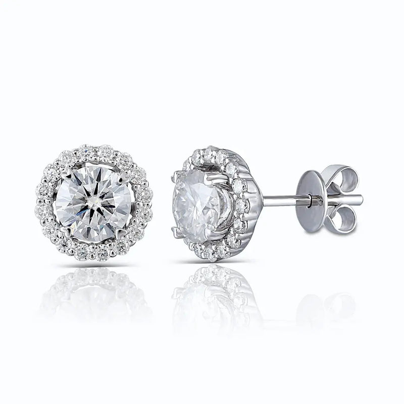 10k White Gold Halo Moissanite Stud Earrings 1.48ctw Moissanite Engagement Rings & Jewelry | Luxus Moissanite
