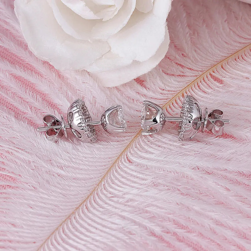 10k White Gold Halo Moissanite Stud Earrings 1.48ctw Moissanite Engagement Rings & Jewelry | Luxus Moissanite