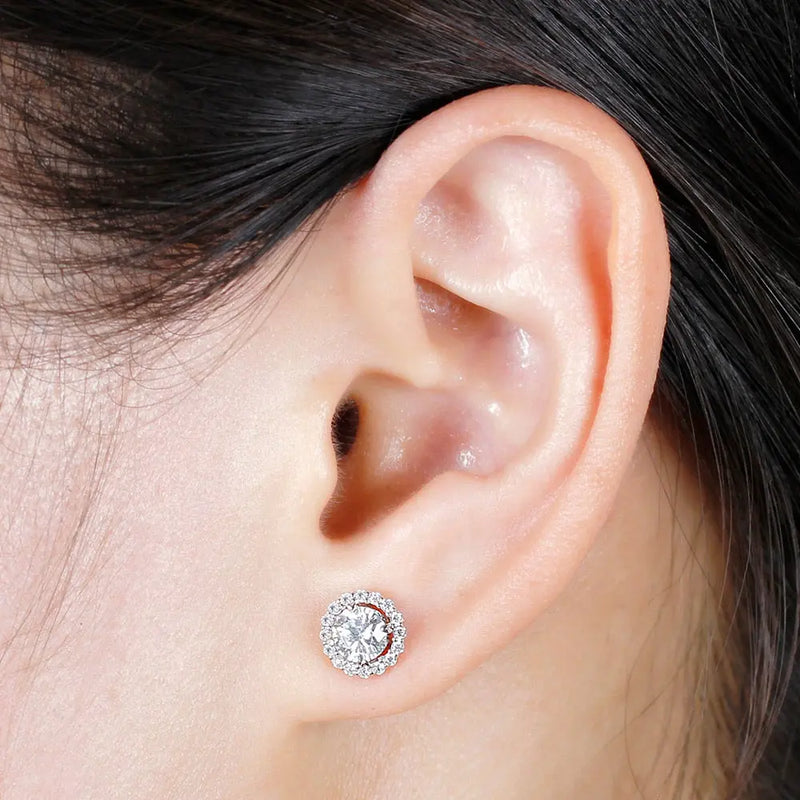 10k White Gold Halo Moissanite Stud Earrings 1.48ctw Moissanite Engagement Rings & Jewelry | Luxus Moissanite