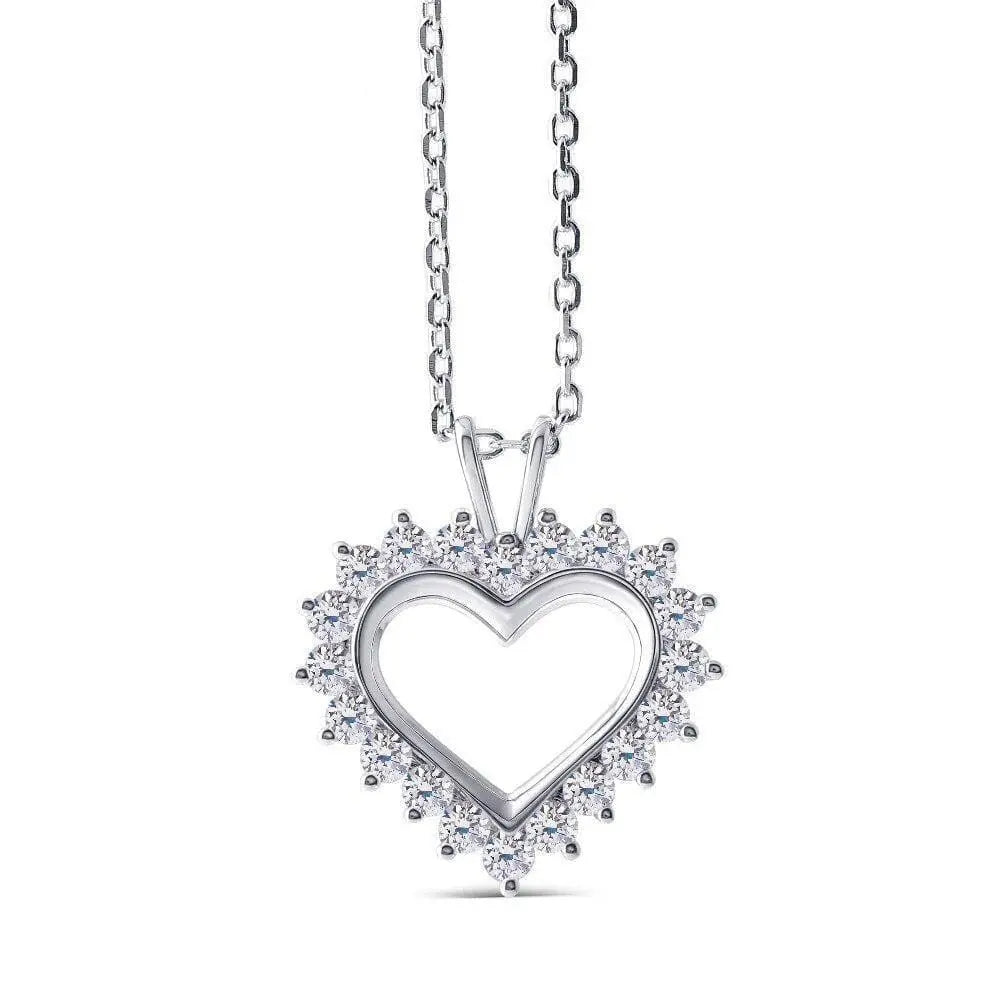 10k White Gold Heart Moissanite Necklace 1.2ct Total Moissanite Engagement Rings & Jewelry | Luxus Moissanite | 10k White Gold Heart Necklace