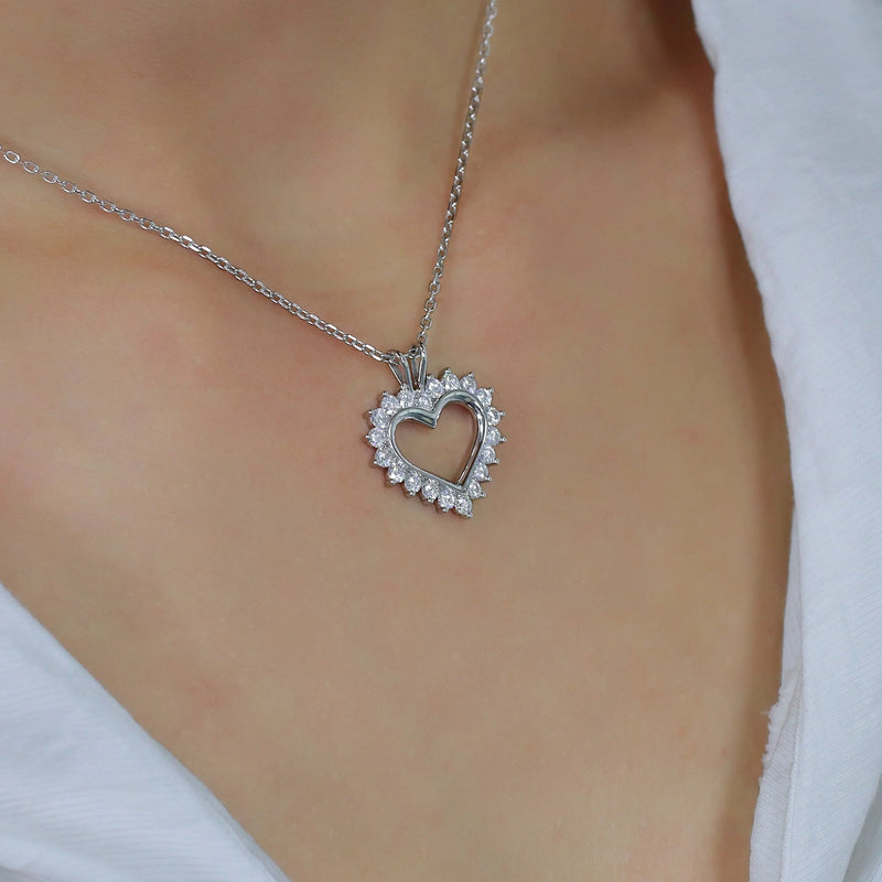10k White Gold Heart Moissanite Necklace 1.2ct Total Moissanite Engagement Rings & Jewelry | Luxus Moissanite