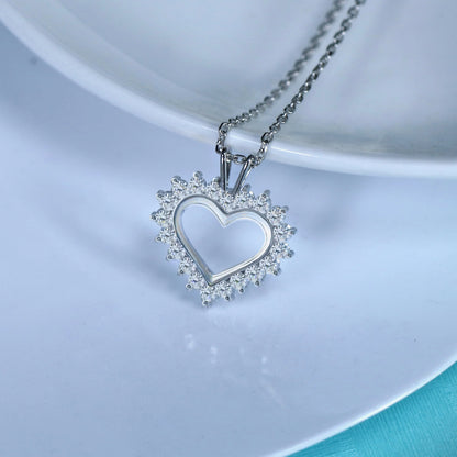 10k White Gold Heart Moissanite Necklace 1.2ct Total Moissanite Engagement Rings & Jewelry | Luxus Moissanite | 10k White Gold Heart Necklace