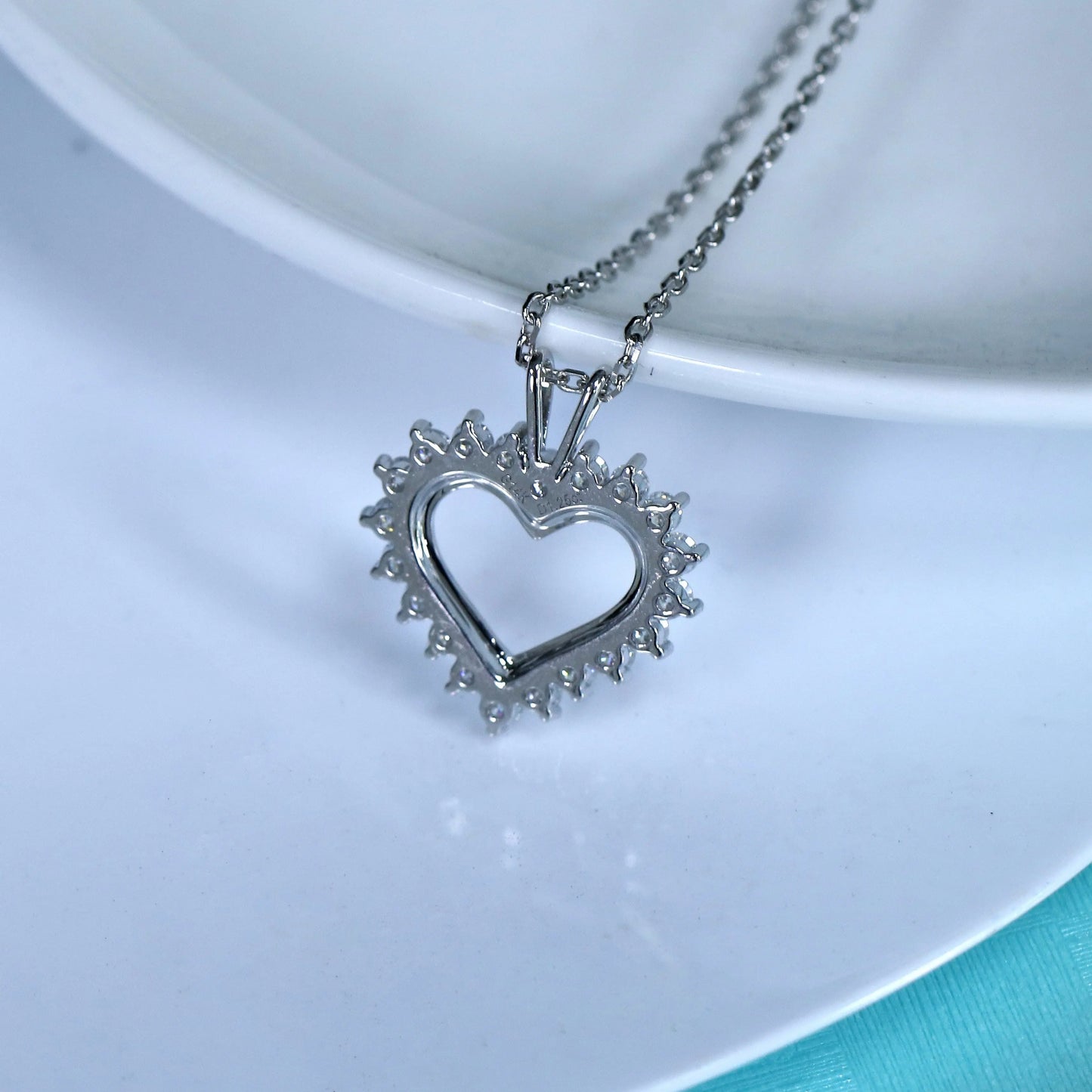 10k White Gold Heart Moissanite Necklace 1.2ct Total Moissanite Engagement Rings & Jewelry | Luxus Moissanite | 10k White Gold Heart Necklace