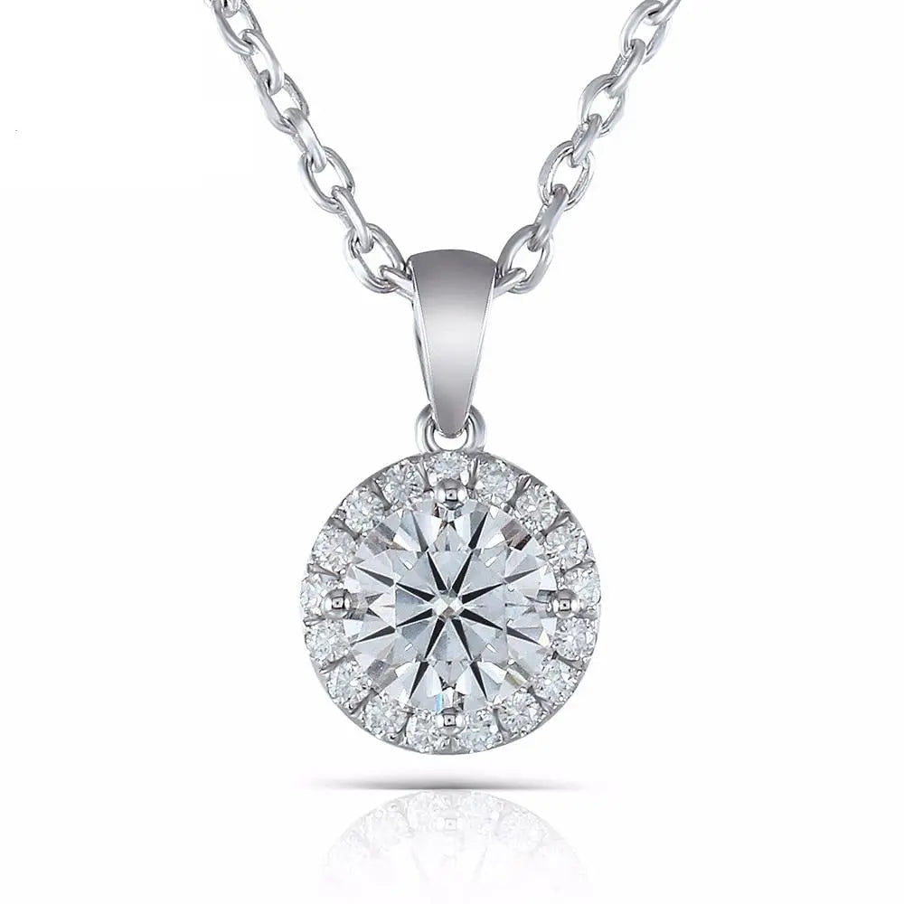 10k White Gold Moissanite Necklace / Pendant 1.17ct Total Moissanite Engagement Rings & Jewelry | Women's Necklace White Gold  | Luxus Moissanite