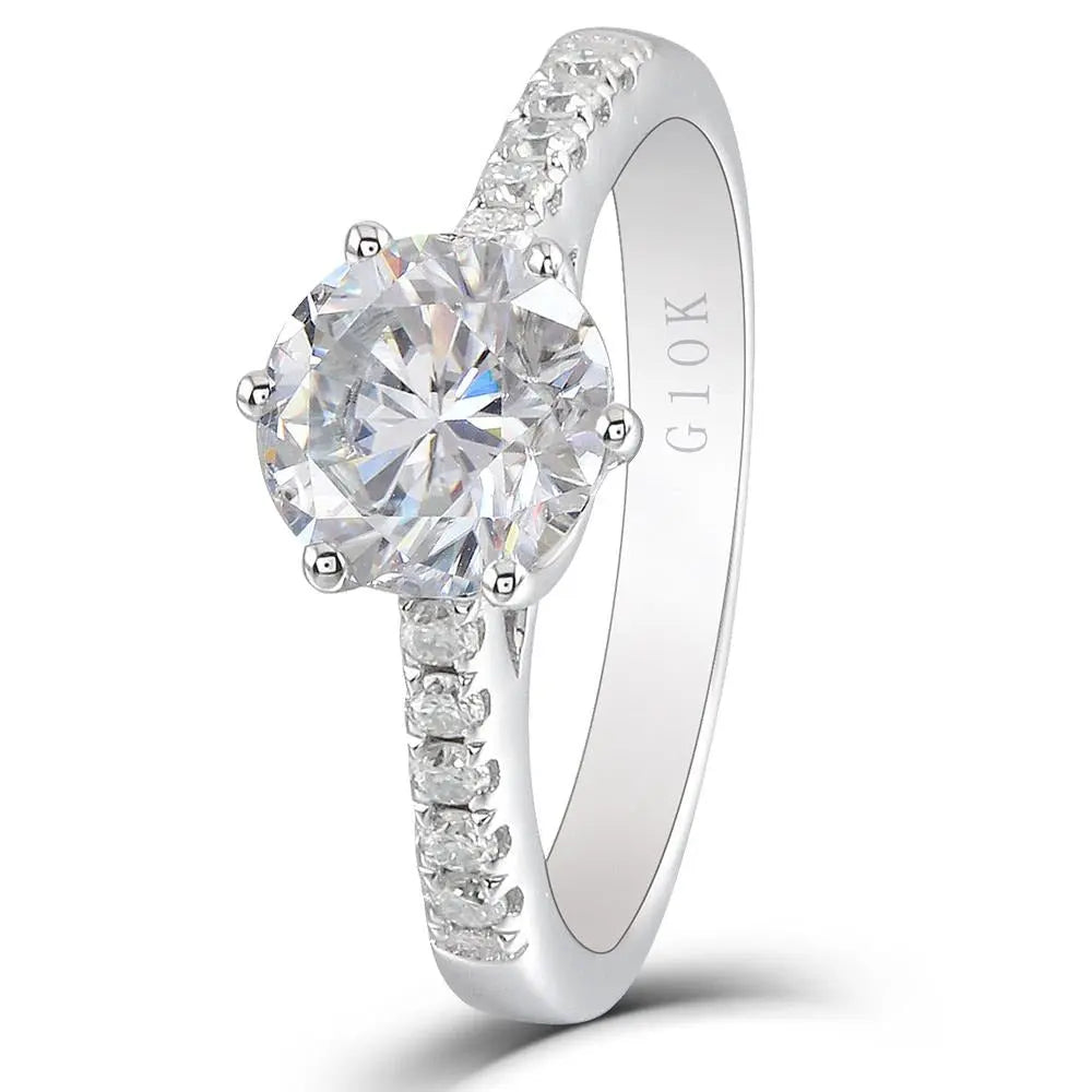 10k White Gold Moissanite Ring 1.5ct Center Stone Moissanite Engagement Rings & Jewelry | Luxus Moissanite | 10k White Gold Ring