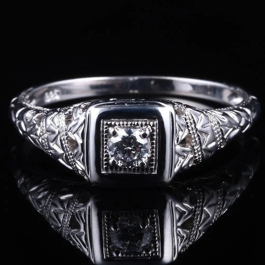 10k White Gold Vintage / Unique Moissanite Ring 0.1ct Moissanite Engagement Rings & Jewelry | Luxus Moissanite | Wedding Ring Vintage