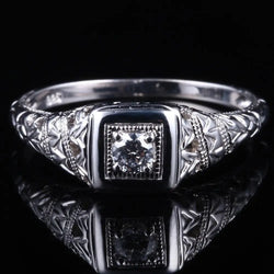 10k White Gold Vintage / Unique Moissanite Ring 0.1ct Moissanite Engagement Rings & Jewelry | Luxus Moissanite