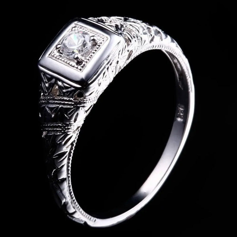 10k White Gold Vintage / Unique Moissanite Ring 0.1ct Moissanite Engagement Rings & Jewelry | Luxus Moissanite
