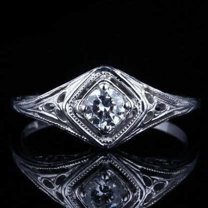 10k White Gold Vintage / Unique Moissanite Ring 0.3ct Moissanite Engagement Rings & Jewelry | Luxus Moissanite | Vintage Wedding Band