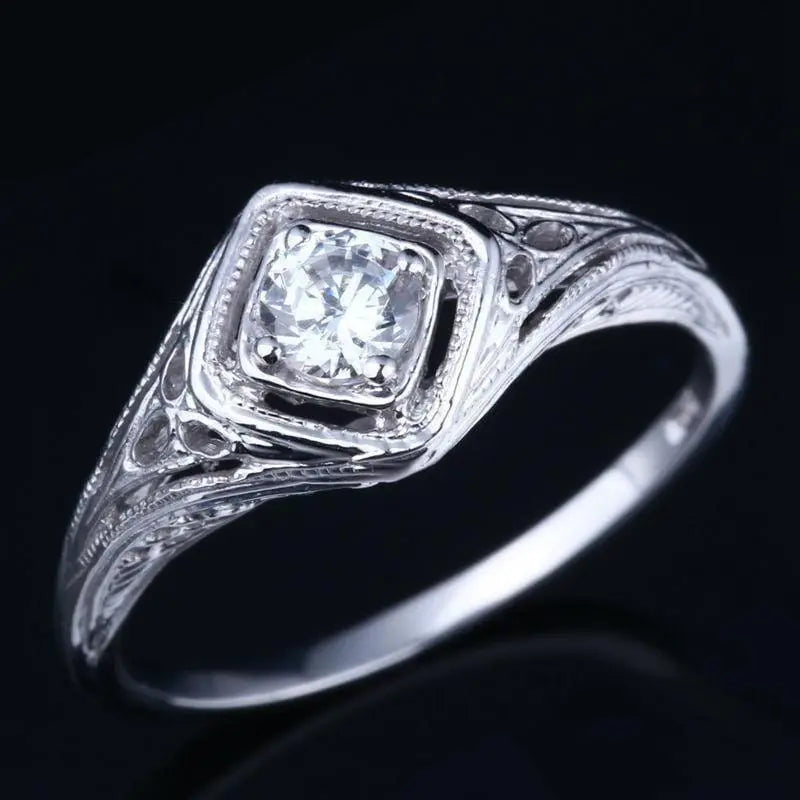10k White Gold Vintage / Unique Moissanite Ring 0.3ct Moissanite Engagement Rings & Jewelry | Luxus Moissanite