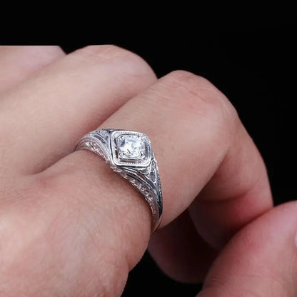 10k White Gold Vintage / Unique Moissanite Ring 0.3ct Moissanite Engagement Rings & Jewelry | Luxus Moissanite | Vintage Wedding Band