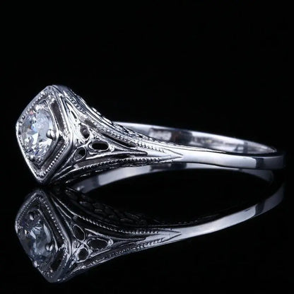 10k White Gold Vintage / Unique Moissanite Ring 0.3ct Moissanite Engagement Rings & Jewelry | Luxus Moissanite | Vintage Wedding Band