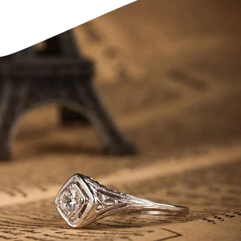 10k White Gold Vintage / Unique Moissanite Ring 0.3ct Moissanite Engagement Rings & Jewelry | Luxus Moissanite