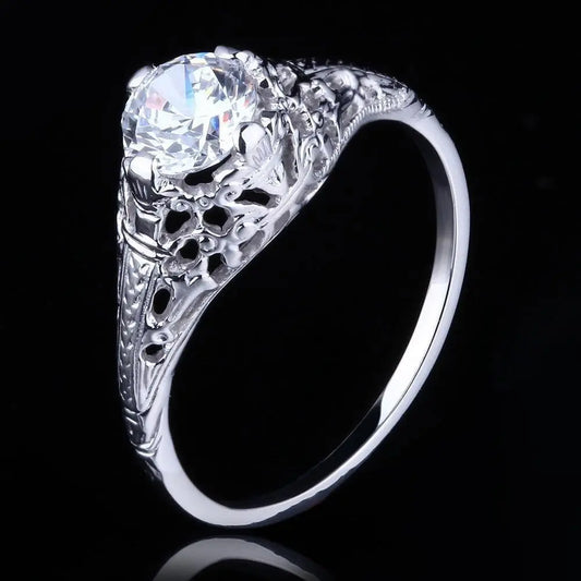 10k White Gold Vintage / Unique Moissanite Ring 0.6ct Moissanite Engagement Rings & Jewelry | Luxus Moissanite | Wedding Rings Vintage Collection